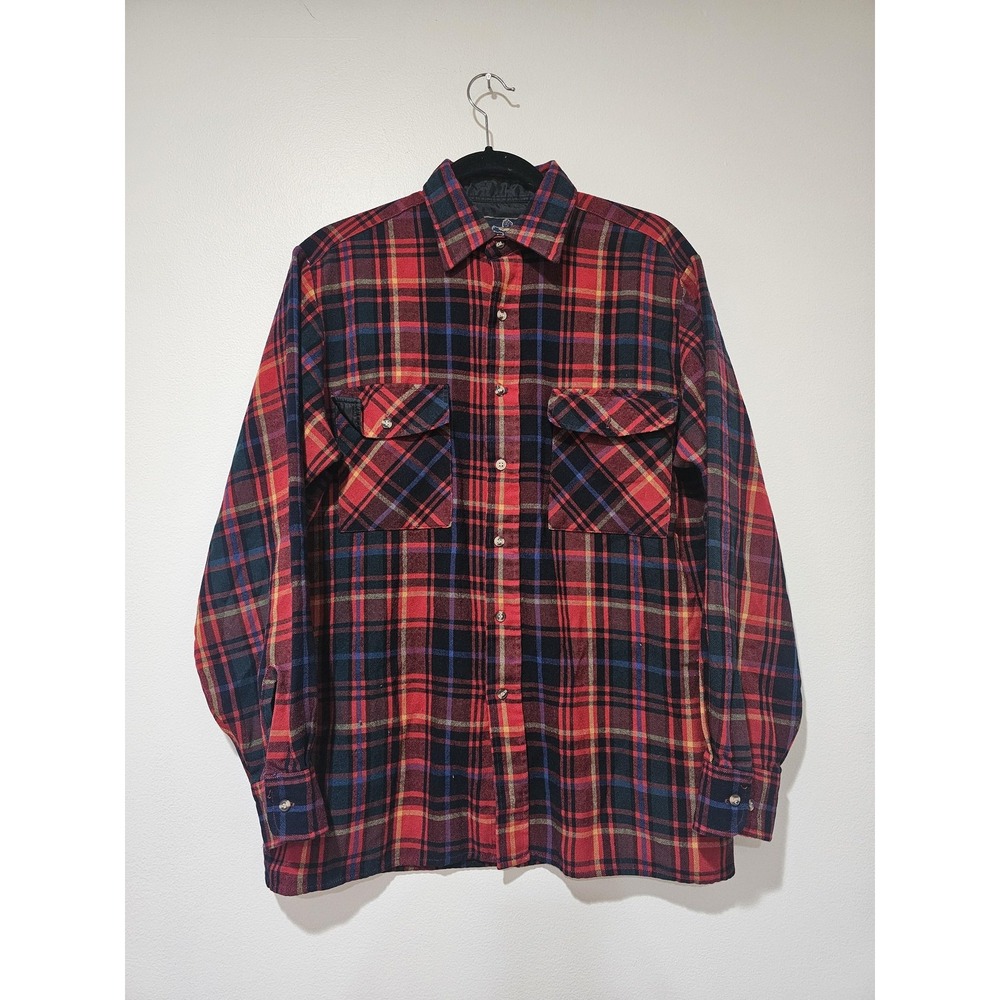 Back Packer Shirt Mens Medium Red Plaid Flannel Button Up Outdoor Pockets